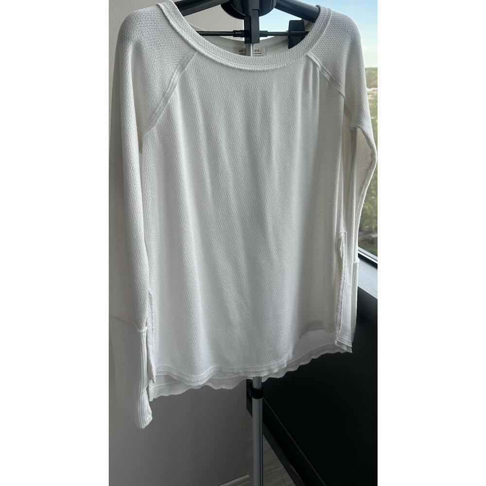 We The Free White Knit Round Neck Raglan Long Sleeve T-Shirt Women's L